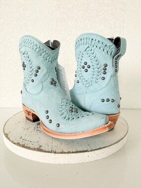 Lane COSSETTE Blue Cowboy Boots Womens 6.5 Western Cowgirl Short Ankle Booties